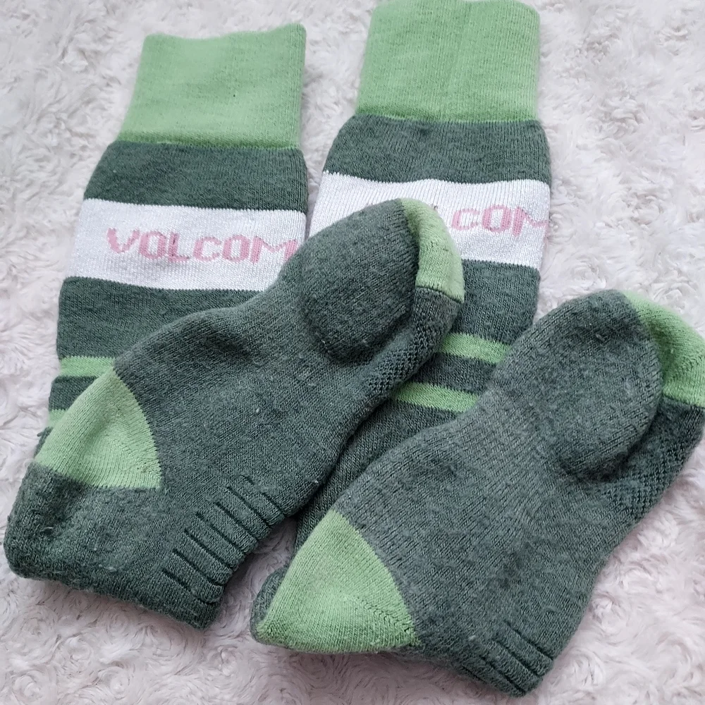 Volcom Heavyweight Green striped Winter Snow Cold Weather Socks Ski